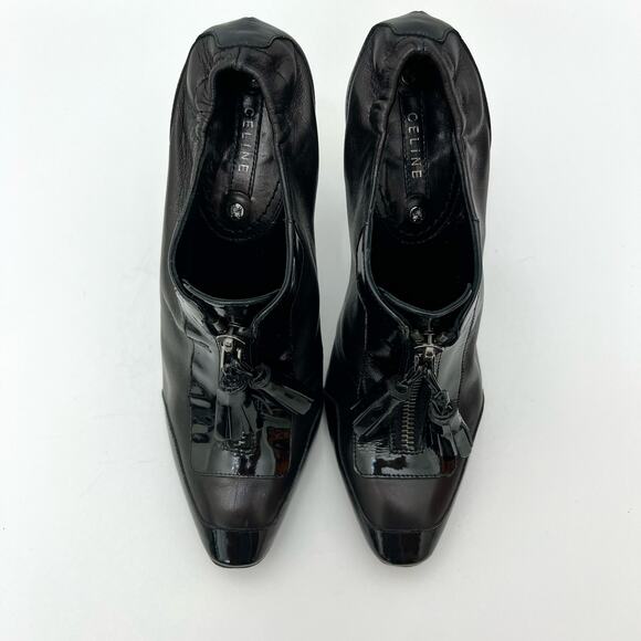 CELINE Zip-Up Leather Heeled Booties Black with Tassels Made in Italy 36 (US 6) - Picture 2 of 13